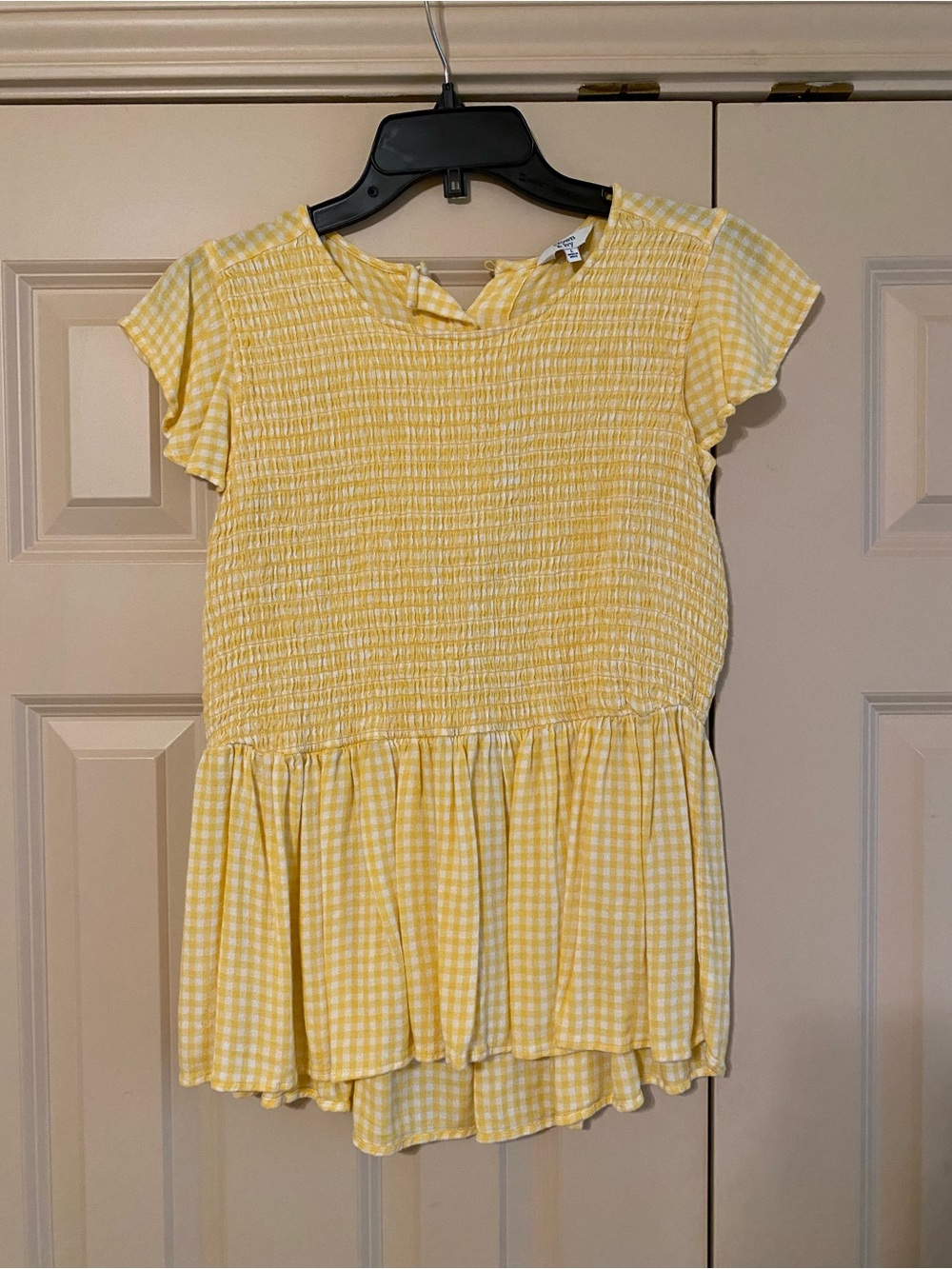 Smocked Yellow Gingham Peplum Top